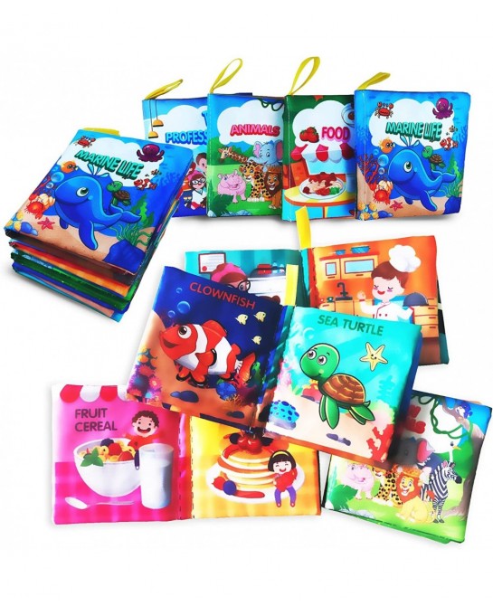 Soft Cloth Book Baby Toy Fabric Baby Learning Book Touch and Feel Crinkle Sound (Pack of 4) Early Educational Toy Gift for Ba...