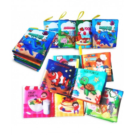 Soft Cloth Book Baby Toy Fabric Baby Learning Book Touch and Feel Crinkle Sound (Pack of 4) Early Educational Toy Gift for Ba...
