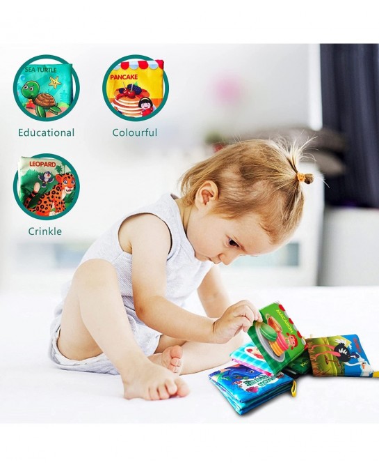 Soft Cloth Book Baby Toy Fabric Baby Learning Book Touch and Feel Crinkle Sound (Pack of 4) Early Educational Toy Gift for Ba...