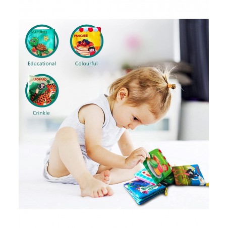 Soft Cloth Book Baby Toy Fabric Baby Learning Book Touch and Feel Crinkle Sound (Pack of 4) Early Educational Toy Gift for Ba...