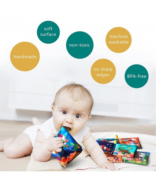 Soft Cloth Book Baby Toy Fabric Baby Learning Book Touch and Feel Crinkle Sound (Pack of 4) Early Educational Toy Gift for Ba...