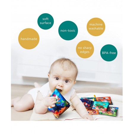 Soft Cloth Book Baby Toy Fabric Baby Learning Book Touch and Feel Crinkle Sound (Pack of 4) Early Educational Toy Gift for Ba...