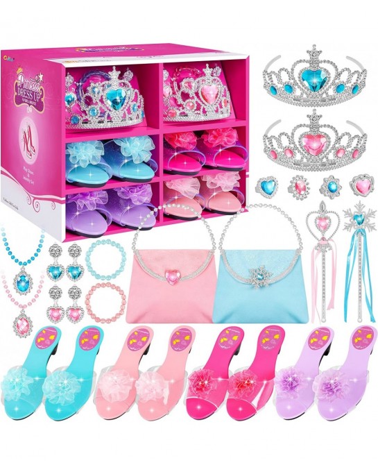Princess Dress Up Shoes and Jewelry Pretend Play Incl 4 Pairs Princess Shoes Princess Accessories of Crowns Necklaces Bracele...