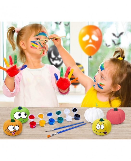 Halloween Crafts for Kids 6 Pcs DIY Coloring Paint Halloween Squishy Toys Kit Slow Rising Squishies White Pumpkins Decoration...