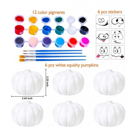Halloween Crafts for Kids 6 Pcs DIY Coloring Paint Halloween Squishy Toys Kit Slow Rising Squishies White Pumpkins Decoration...