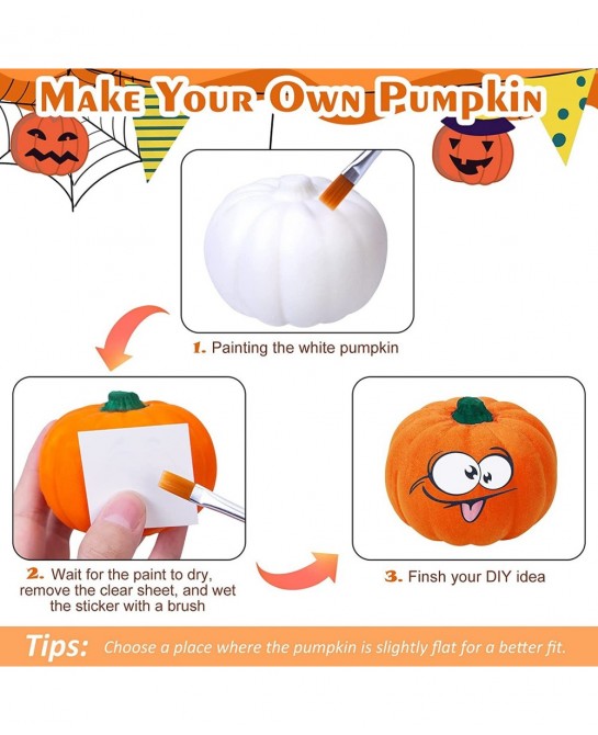 Halloween Crafts for Kids 6 Pcs DIY Coloring Paint Halloween Squishy Toys Kit Slow Rising Squishies White Pumpkins Decoration...