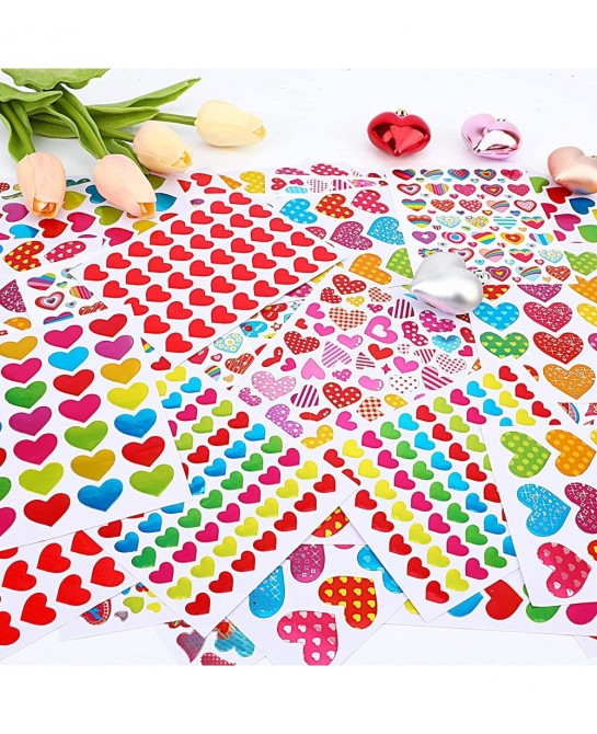 6000 Pieces Love Heart Stickers Glitter Colorful Heart Stickers for Kids Craft Scrapbook Envelopes Decorative Heart Stickers ...