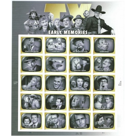 TV Early Memories (Television Shows) Full Sheet of 20 x 44-Cent Stamps USA 2009 Scott 4414 $30.84 Collectible Postage Stamps