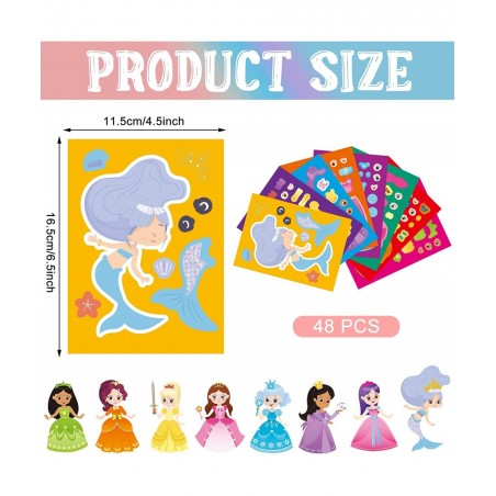 48 Pcs Princess Dress-Up Stickers Make a Face Princess Stickers Make Your Own Princess Stickers Princess Birthday Party Favor...