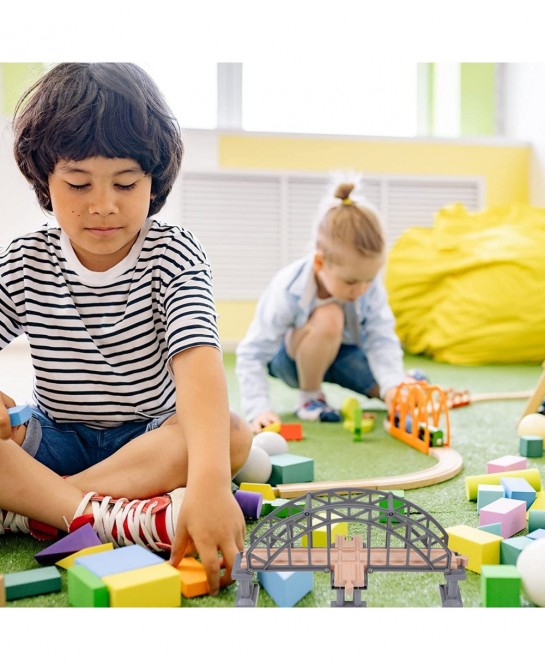 Rail Bridges Toy Long Double Span Arch Bridge Wooden Railway Wood Train Tracks Imaginarium Wooden Train Children Train Bulk R...