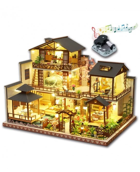 DIY Miniature Dollhouse Kit with Furniture and LED Lights Japanese Wooden Dollhouse Includes Dustcover and Music Box Collecti...