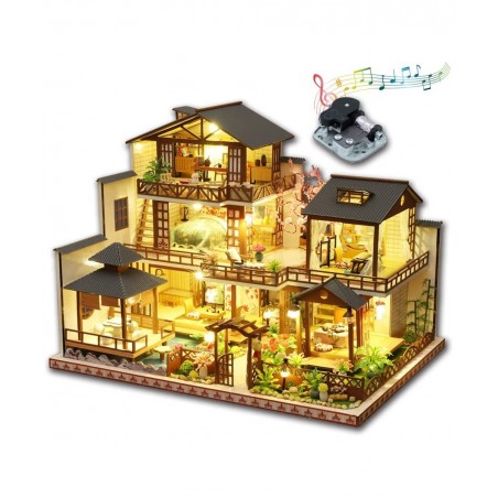 DIY Miniature Dollhouse Kit with Furniture and LED Lights Japanese Wooden Dollhouse Includes Dustcover and Music Box Collecti...