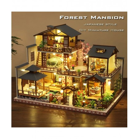 DIY Miniature Dollhouse Kit with Furniture and LED Lights Japanese Wooden Dollhouse Includes Dustcover and Music Box Collecti...