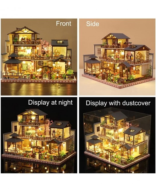 DIY Miniature Dollhouse Kit with Furniture and LED Lights Japanese Wooden Dollhouse Includes Dustcover and Music Box Collecti...
