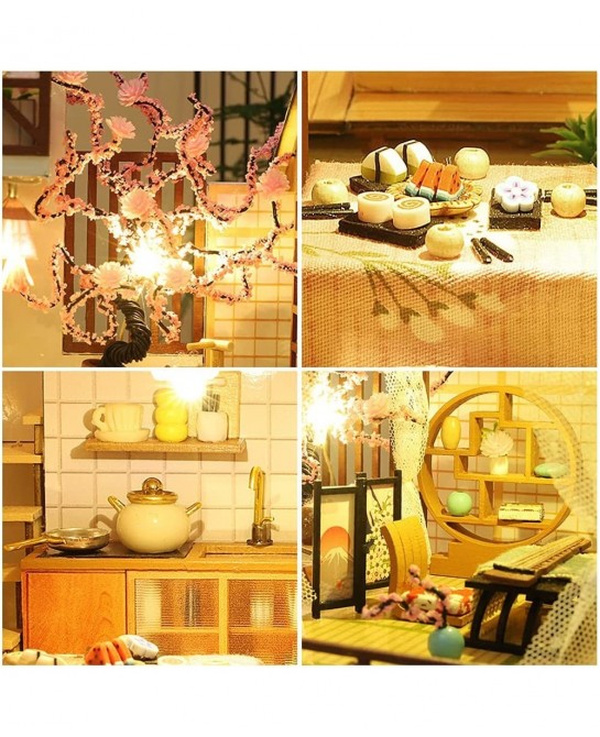 DIY Miniature Dollhouse Kit with Furniture and LED Lights Japanese Wooden Dollhouse Includes Dustcover and Music Box Collecti...