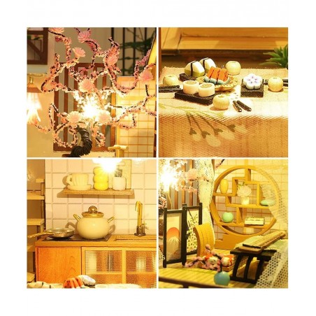 DIY Miniature Dollhouse Kit with Furniture and LED Lights Japanese Wooden Dollhouse Includes Dustcover and Music Box Collecti...