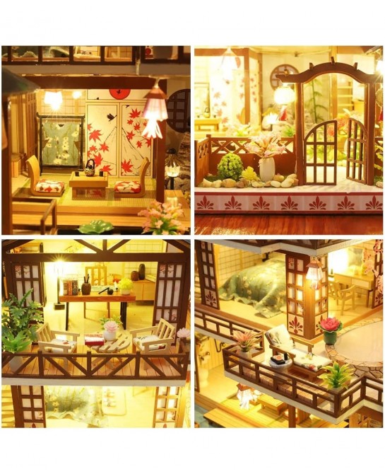 DIY Miniature Dollhouse Kit with Furniture and LED Lights Japanese Wooden Dollhouse Includes Dustcover and Music Box Collecti...