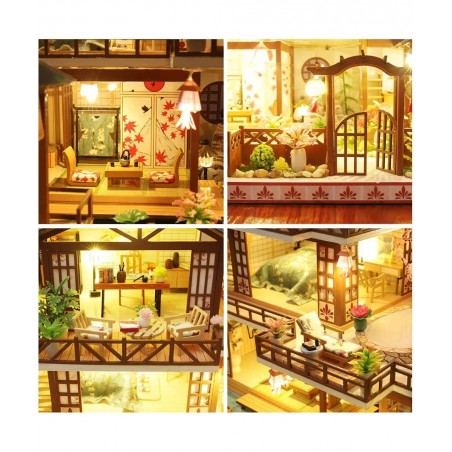 DIY Miniature Dollhouse Kit with Furniture and LED Lights Japanese Wooden Dollhouse Includes Dustcover and Music Box Collecti...