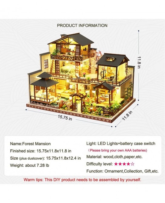 DIY Miniature Dollhouse Kit with Furniture and LED Lights Japanese Wooden Dollhouse Includes Dustcover and Music Box Collecti...