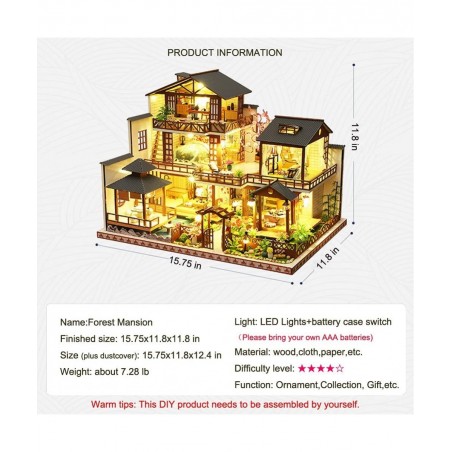 DIY Miniature Dollhouse Kit with Furniture and LED Lights Japanese Wooden Dollhouse Includes Dustcover and Music Box Collecti...