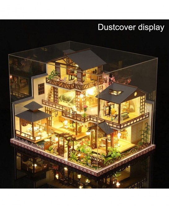 DIY Miniature Dollhouse Kit with Furniture and LED Lights Japanese Wooden Dollhouse Includes Dustcover and Music Box Collecti...
