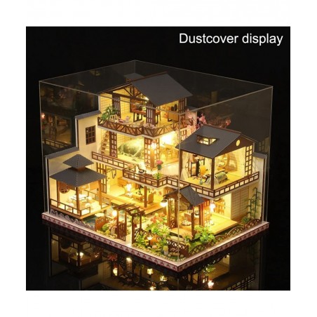 DIY Miniature Dollhouse Kit with Furniture and LED Lights Japanese Wooden Dollhouse Includes Dustcover and Music Box Collecti...