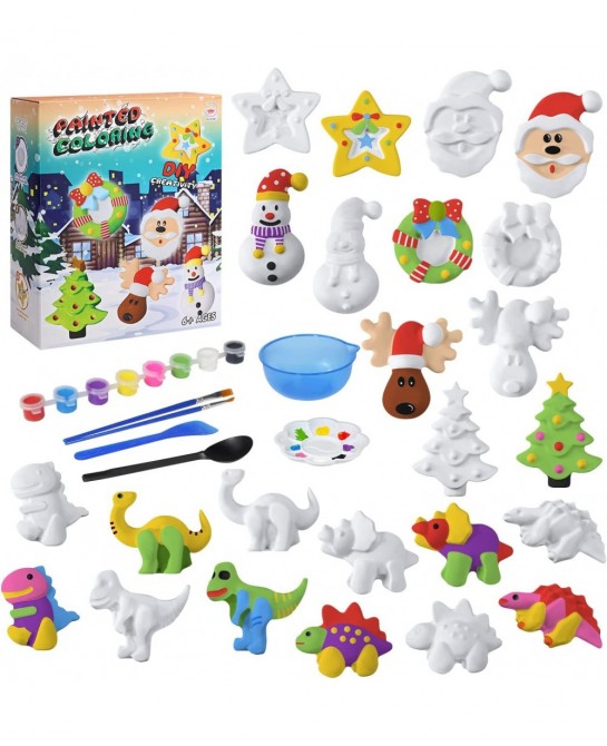 Christmas Kids Arts and Crafts Painting Kit Plaster Painting Craft Art Set Paint Your Own Christmas & Dinosaur Figurines Proj...