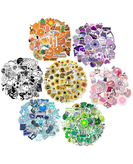 Aestheic Stickers 350-Pack Mixed Color Waterproof Vinyl Sticker Decal for Adults/Teens/Kids Orange Red Black Blue Purple Gree...
