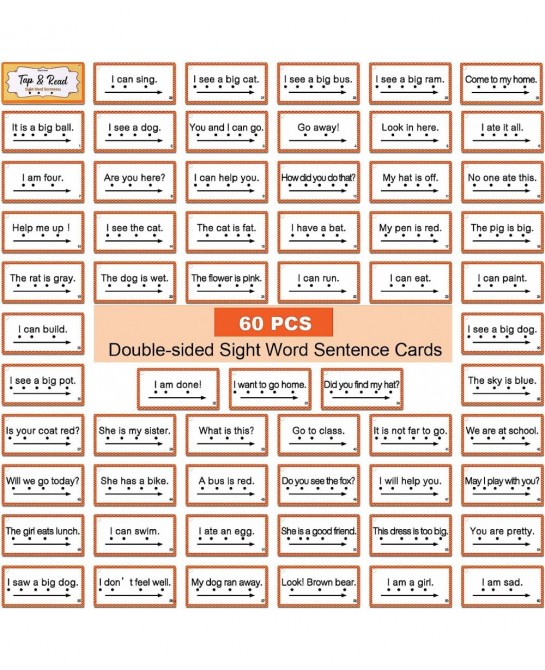 60 Pcs Sight Word Sentence Cards Kindergarten Flash Cards Preschool Kids Educational Word Flashcards for Early Childhood Educ...