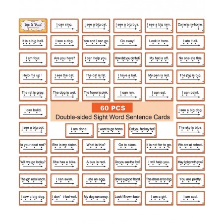 60 Pcs Sight Word Sentence Cards Kindergarten Flash Cards Preschool Kids Educational Word Flashcards for Early Childhood Educ...