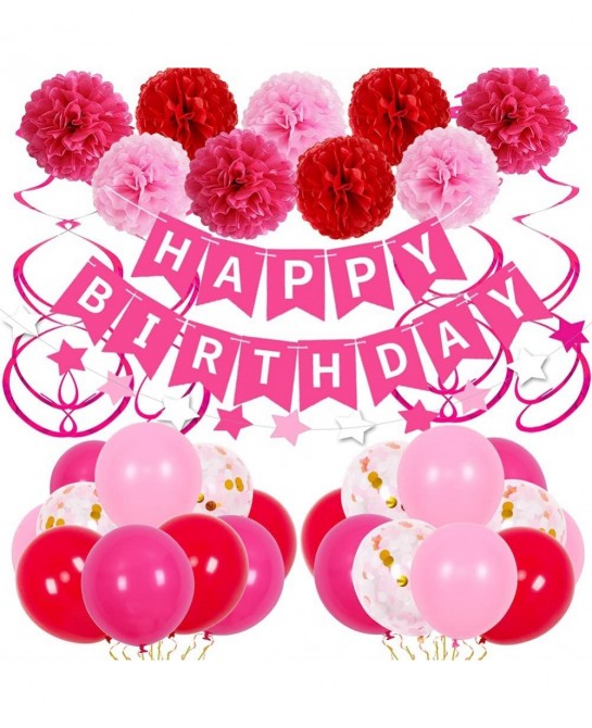 Pink Birthday Decorations Birthday Decorations for Women Girls with HAPPY BIRTHDAY Banner Rose Red Pink Balloons for 1st 3rd ...