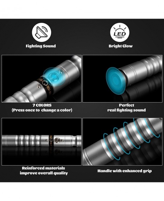 Lightup Saber RGB 7 Colors Changeable Metal Hilt Rechargeable Light Sword with 3 Mode Sound Force FX Lightup Sabers for Adult...
