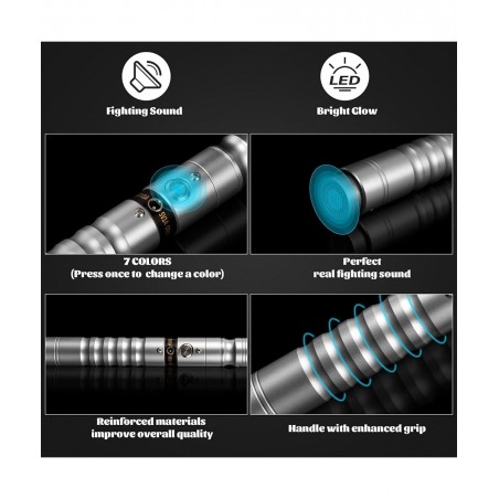 Lightup Saber RGB 7 Colors Changeable Metal Hilt Rechargeable Light Sword with 3 Mode Sound Force FX Lightup Sabers for Adult...