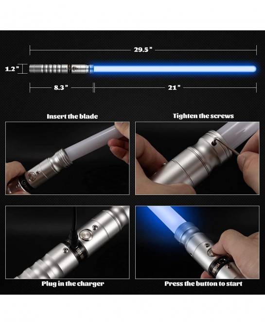 Lightup Saber RGB 7 Colors Changeable Metal Hilt Rechargeable Light Sword with 3 Mode Sound Force FX Lightup Sabers for Adult...