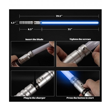 Lightup Saber RGB 7 Colors Changeable Metal Hilt Rechargeable Light Sword with 3 Mode Sound Force FX Lightup Sabers for Adult...