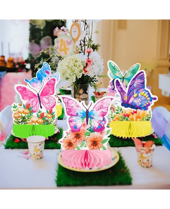 9pcs Butterfly Honeycomb Centerpieces Butterfly Birthday Party Decoration Butterfly Floral Table Decoration for Spring Flower...