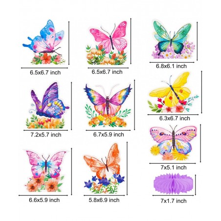 9pcs Butterfly Honeycomb Centerpieces Butterfly Birthday Party Decoration Butterfly Floral Table Decoration for Spring Flower...