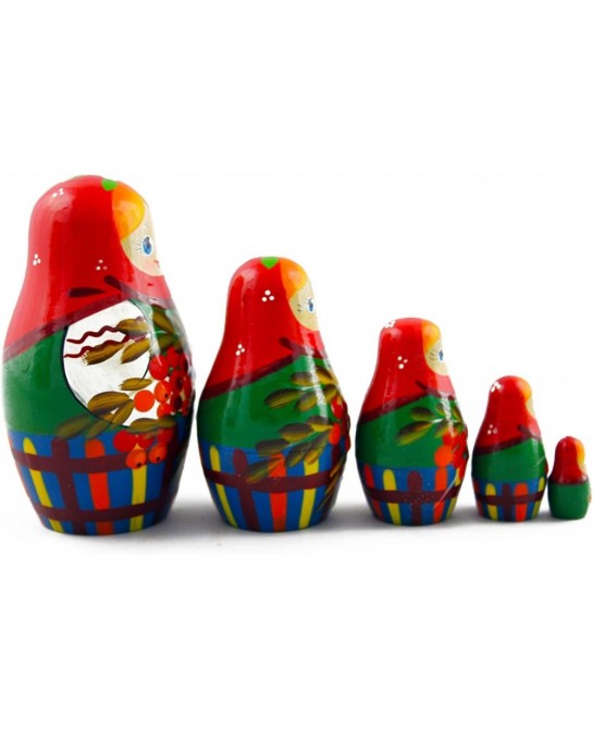 Matryoshka Nesting Dolls Russian National Theme and Ashberry Set 5 pcs Unique Home Decor Item $45.25 Nesting Dolls