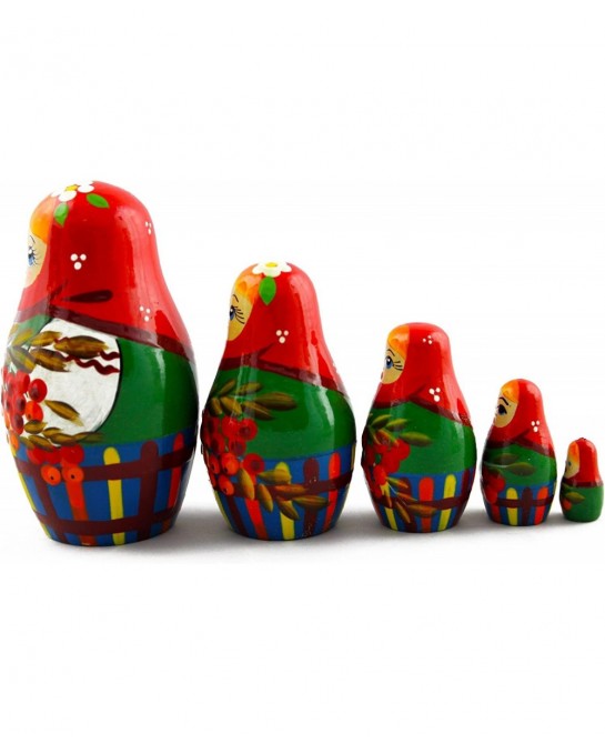 Matryoshka Nesting Dolls Russian National Theme and Ashberry Set 5 pcs Unique Home Decor Item $45.25 Nesting Dolls