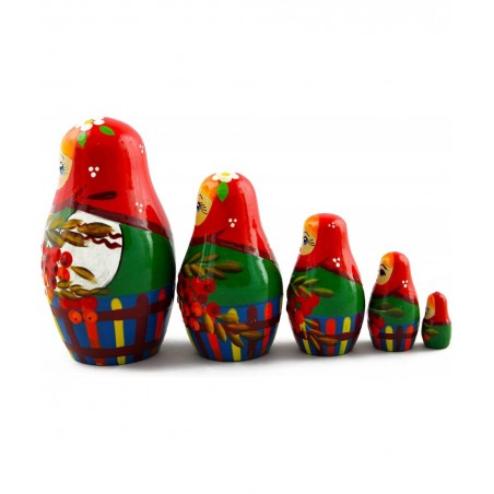 Matryoshka Nesting Dolls Russian National Theme and Ashberry Set 5 pcs Unique Home Decor Item $45.25 Nesting Dolls