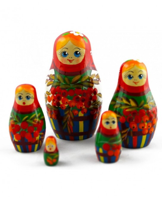 Matryoshka Nesting Dolls Russian National Theme and Ashberry Set 5 pcs Unique Home Decor Item $45.25 Nesting Dolls