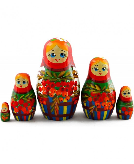 Matryoshka Nesting Dolls Russian National Theme and Ashberry Set 5 pcs Unique Home Decor Item $45.25 Nesting Dolls