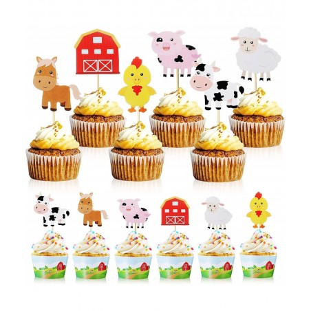 48 Pieces Farm Animal Theme Cupcake Topper and Wrappers Rustic Farmhouse Cupcake Picks Cup Wrapper for Farm Theme Party Birth...