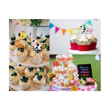 48 Pieces Farm Animal Theme Cupcake Topper and Wrappers Rustic Farmhouse Cupcake Picks Cup Wrapper for Farm Theme Party Birth...