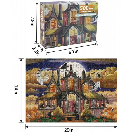 500 Piece Jigsaw Puzzle for Adults 20" x 14" Witch's Ghost Castle Haunted Puzzles Halloween Decoration for Family Party Holid...