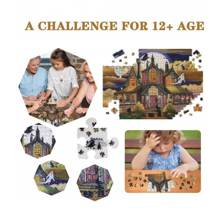 500 Piece Jigsaw Puzzle for Adults 20" x 14" Witch's Ghost Castle Haunted Puzzles Halloween Decoration for Family Party Holid...
