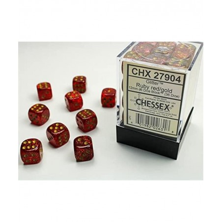 DND Dice Set-D&D Dice-12mm Glitter Ruby and Gold Plastic Polyhedral Dice Set-Dungeons and Dragons Dice Includes 36 Dice – D6 ...