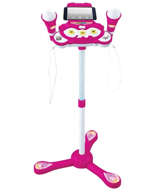 Sing Along Karaoke Machine with Dual Microphones 22-34 inches Adjustable Stand with Colorful Light Show for Fun Musical Effec...