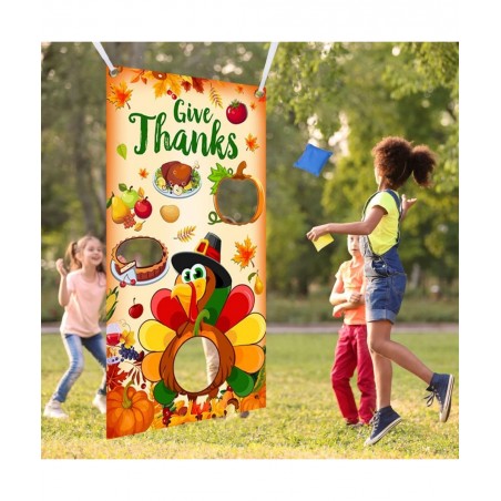 Thanksgiving Party Favors-Toss Games with Bean Bags Turkey Hanging Toss Game Banner Indoor Outdoor Throwing Games for Thanksg...