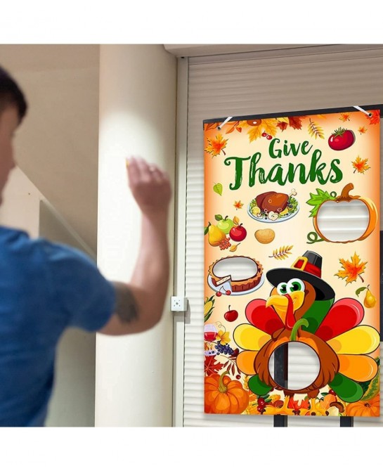Thanksgiving Party Favors-Toss Games with Bean Bags Turkey Hanging Toss Game Banner Indoor Outdoor Throwing Games for Thanksg...